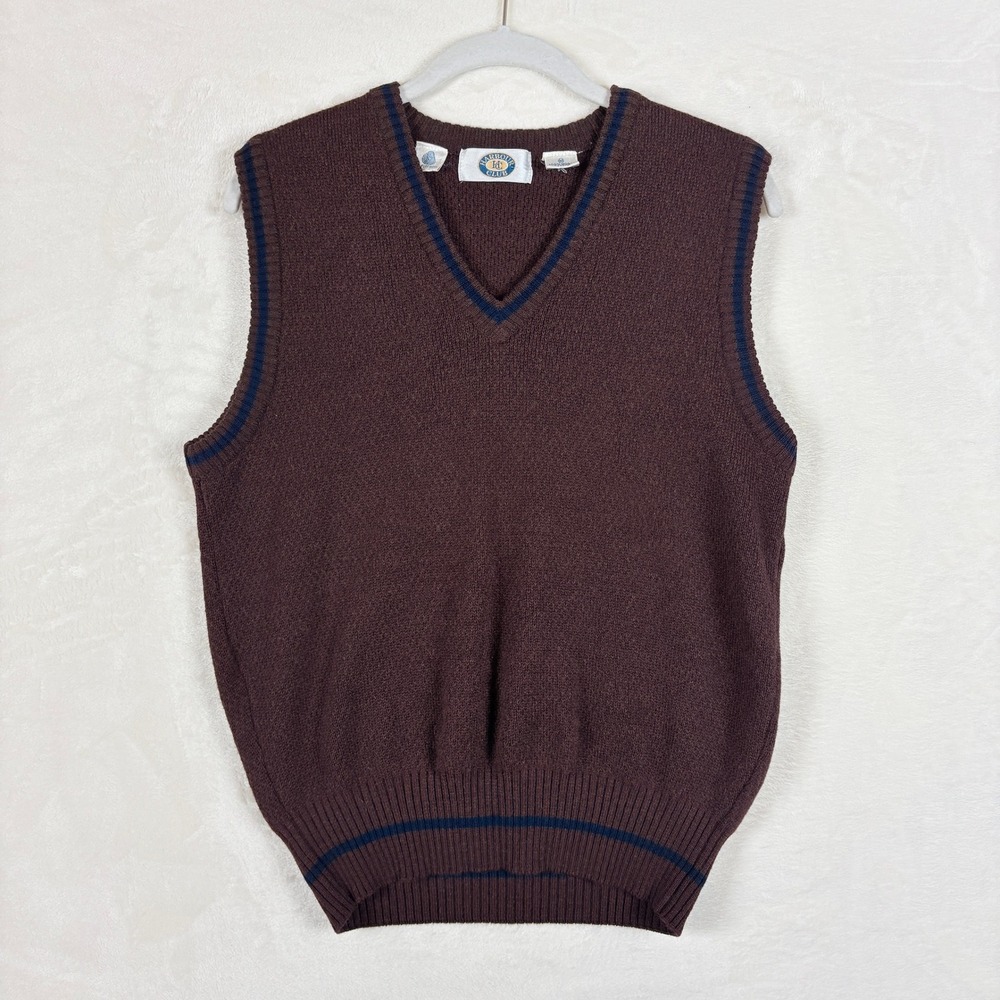 Vtg Harbour Club Men Med V Neck Sweater Vest Burgundy Brown 100%‎ Wool Classic